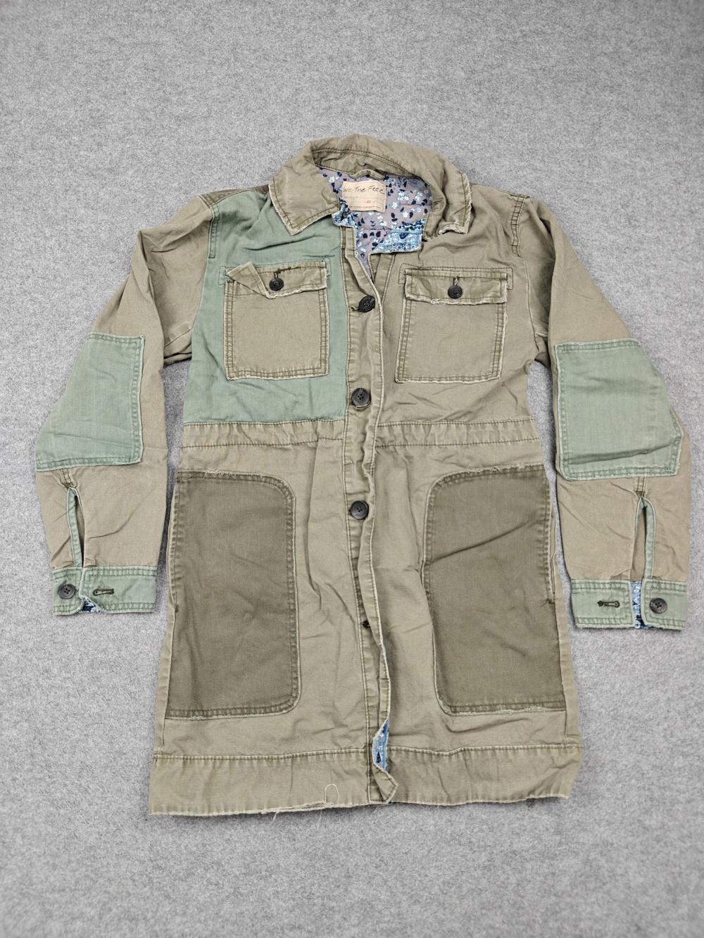 We The Free Jacket Womens XS Green Military Mid-Length Collared Pockets Lined